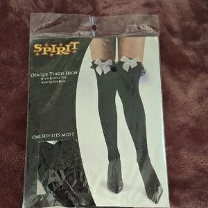 Spirit Black Opaque Thigh Highs with Ruffle Top